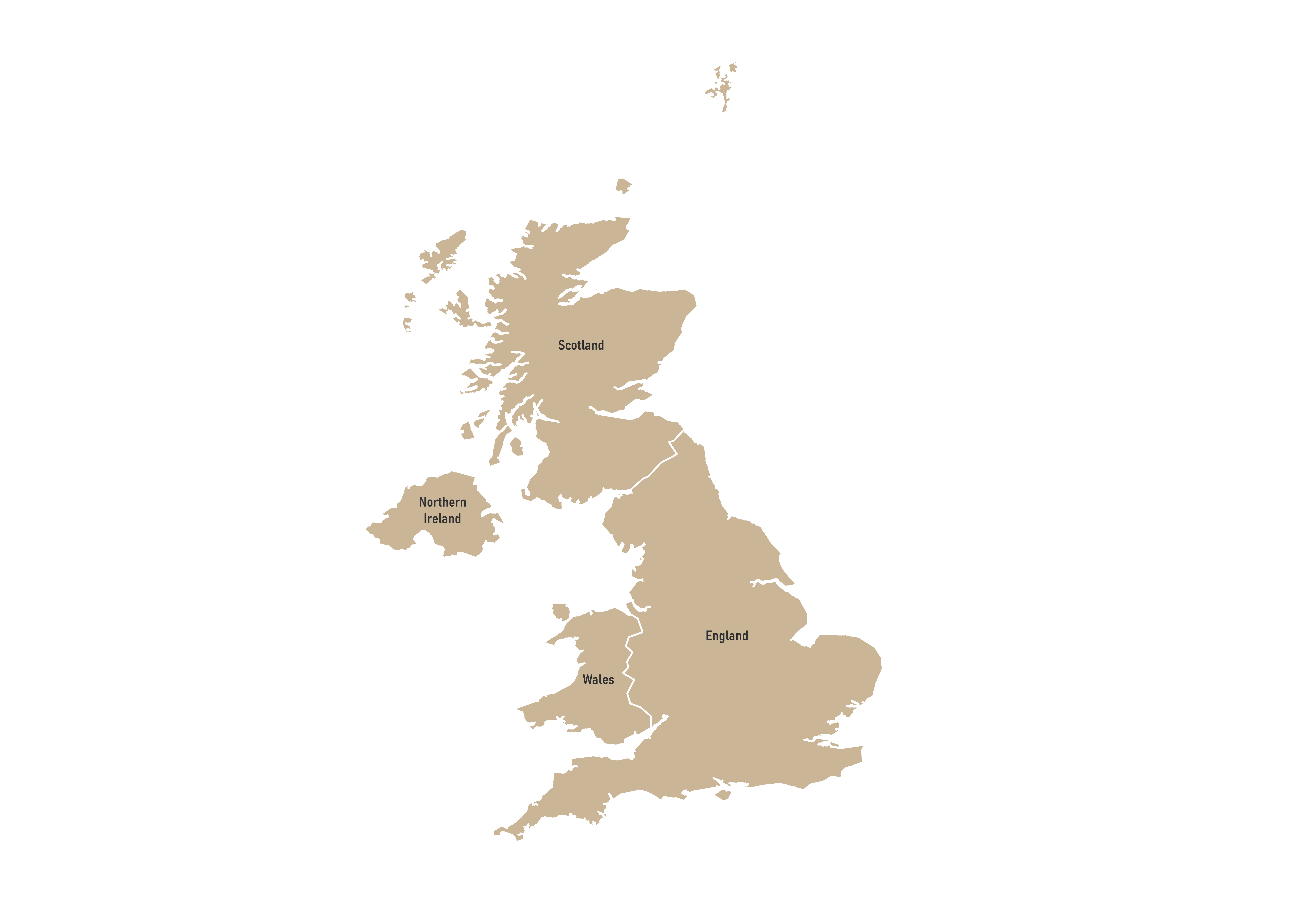 Labeled map of the United Kingdom showing it's constituent countries