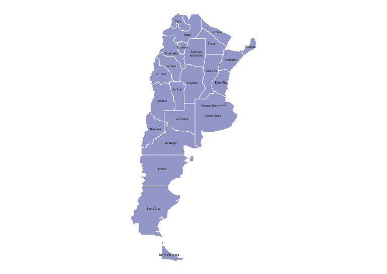 Labeled map of Argentina showing provinces and the federal capital