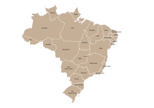 Labeled map of Brazil showing states and federal district