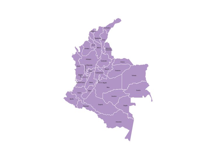Labeled map of Colombia showing departments and the capital district
