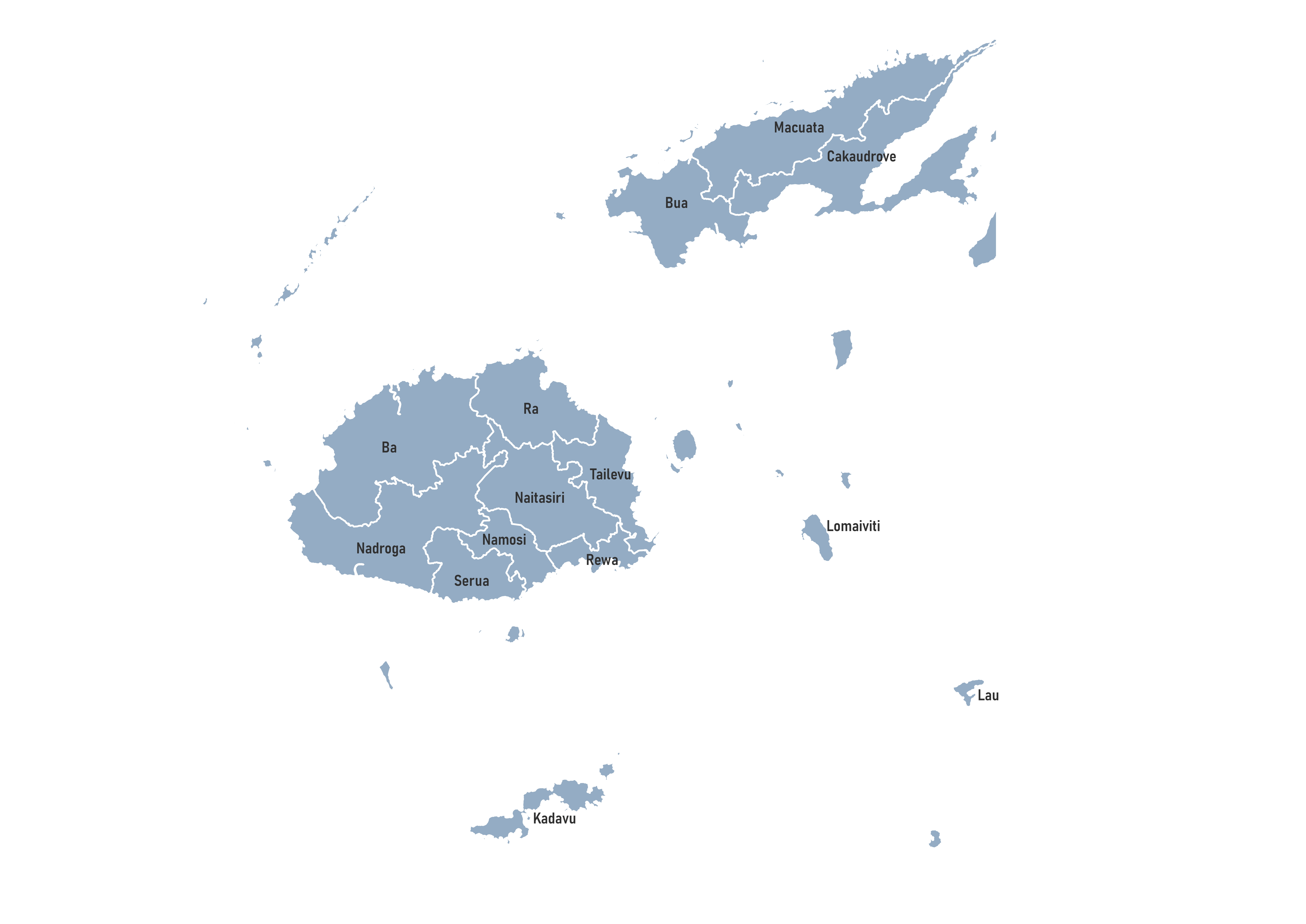 Labeled map of Fiji showing provinces/Yasana