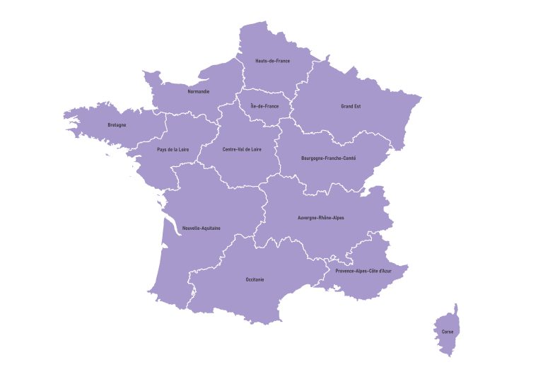 Labeled map of France showing the metropolitan regions