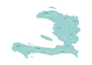 Labeled map of Haiti showing the 10 departments
