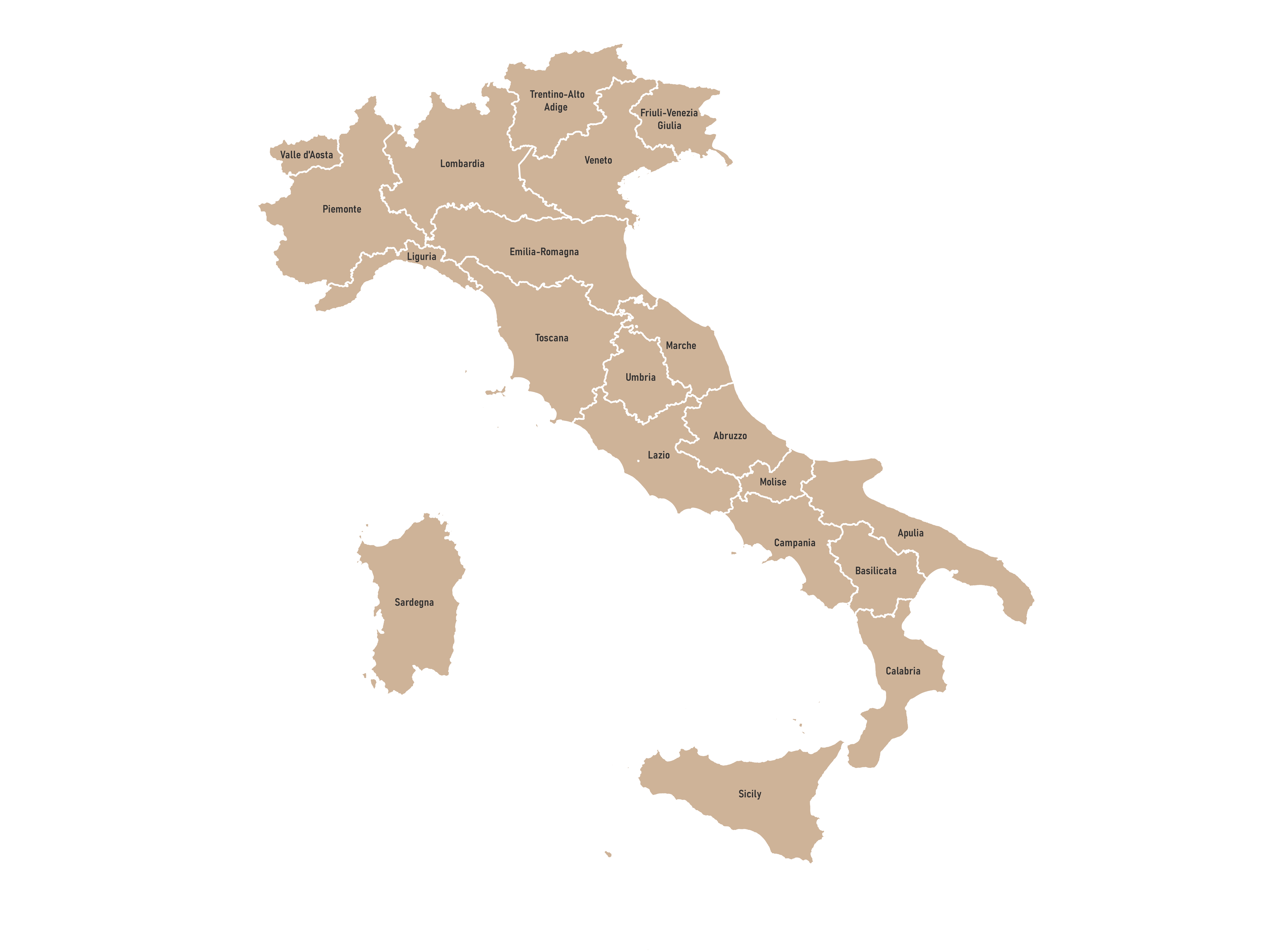 Labeled map of Italy showing regions