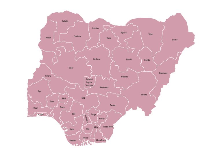 Labeled map of Nigeria showing states and the federal capital territory