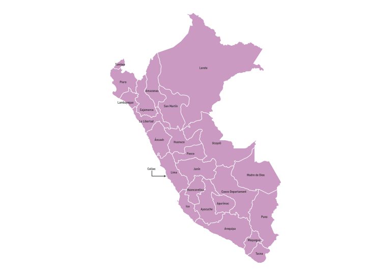 Labeled map of Peru showing departments
