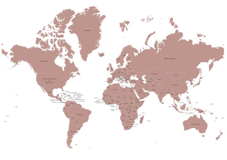 Labeled map of the world showing countries