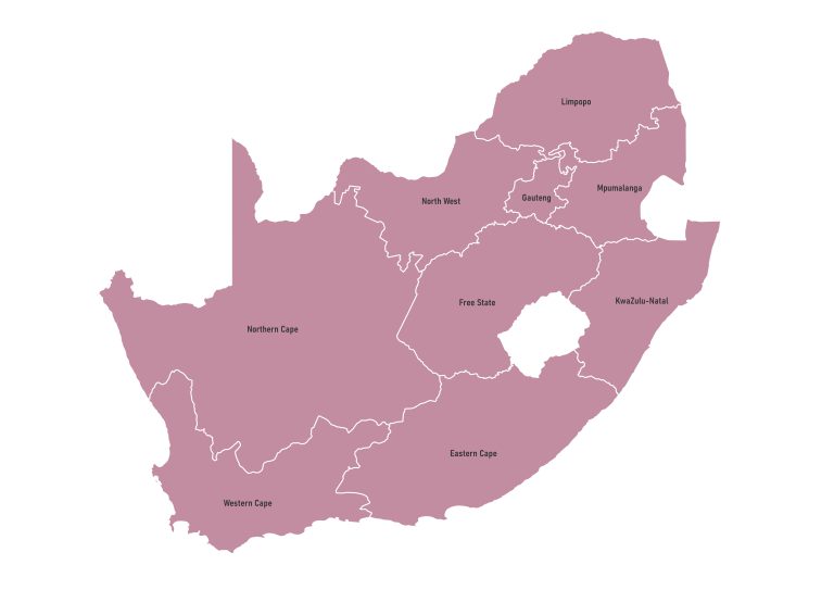 Labeled map of South Africa showing it's nine provinces