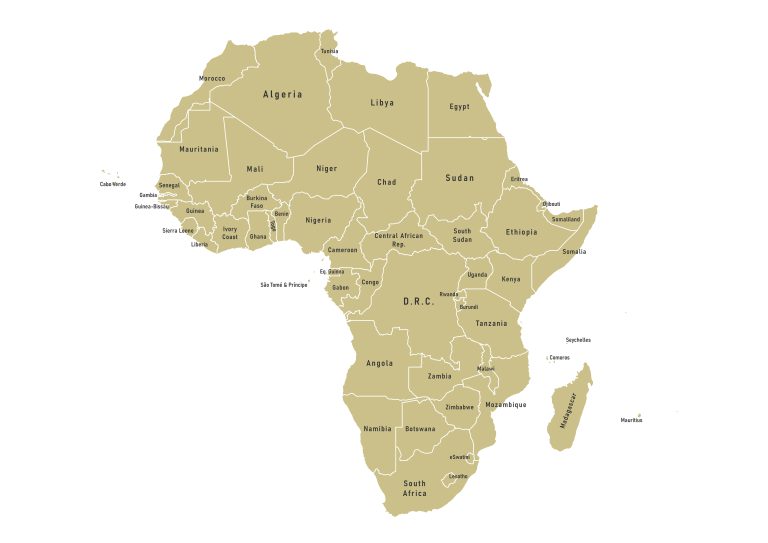 Labeled political map of Africa showing countries