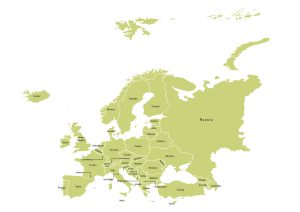 Labeled map of the Europe continent showing countries