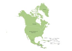 Labeled map of the North American continent showing countries