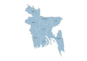 Labeled map of Bangladesh showing Divisions/Bibhag