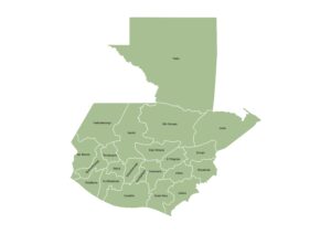 Labeled administrative map of Guatemala showing departments