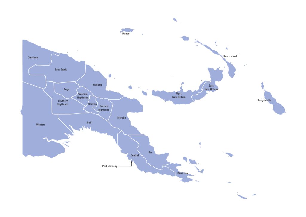 Labeled map of Papua New Guinea with provinces