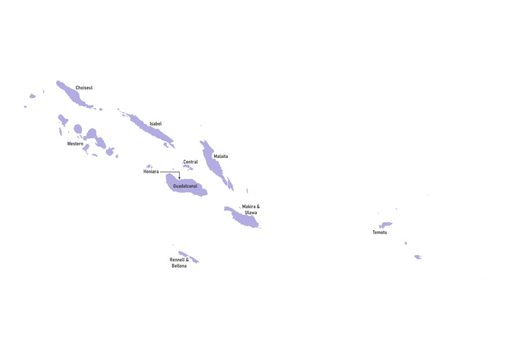 Labeled map of the Solomon Islands showing provinces