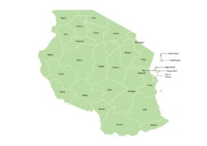 Labeled map of Tanzania showing Regions / Mkoa