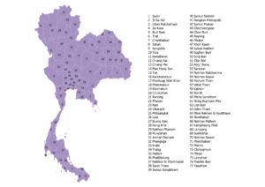 Labeled map of Thailand showing Provinces / Changwat
