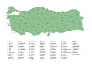 Labeled map of Turkey showing provinces