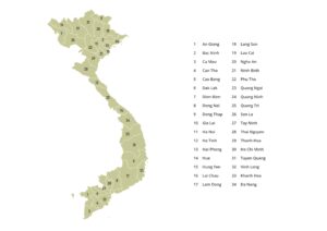 Labeled map of Vietnam showing provincial administrative units