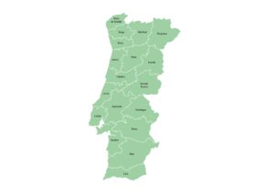 Labeled map of mainland Portugal showing districts