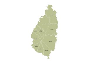 Labeled map of Saint Lucia showing districts