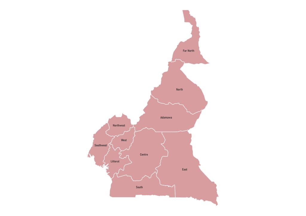 Labeled map of Cameroon showing its 10 regions