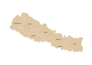 Labeled map of Nepal showing its seven provinces
