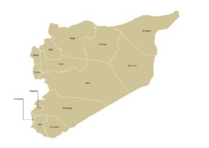 Labeled map of Syria showing its 14 governorates (muhafazat)