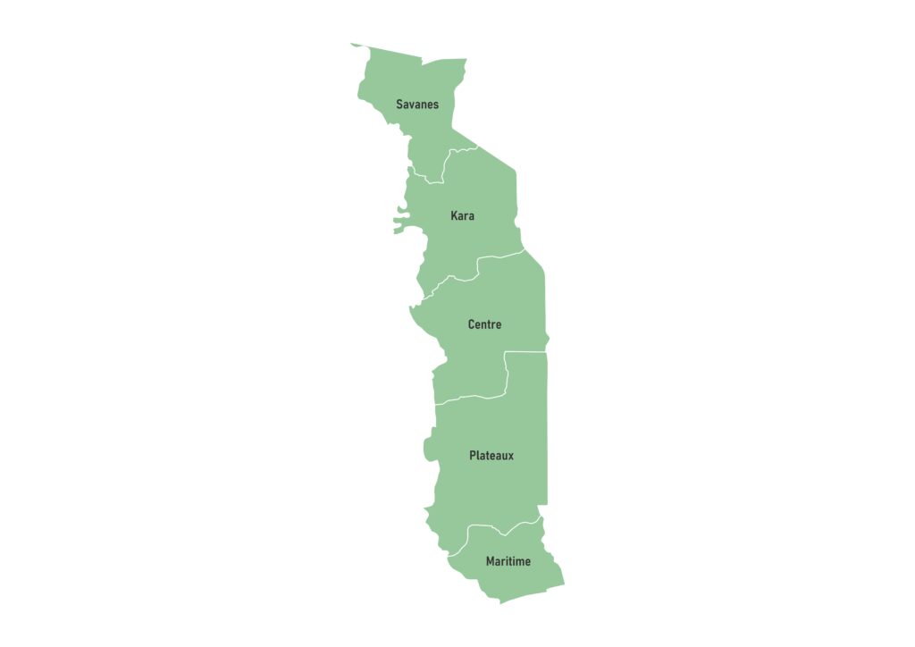 Labeled map of Togo showing its five regions
