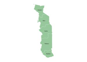 Labeled map of Togo showing its five regions